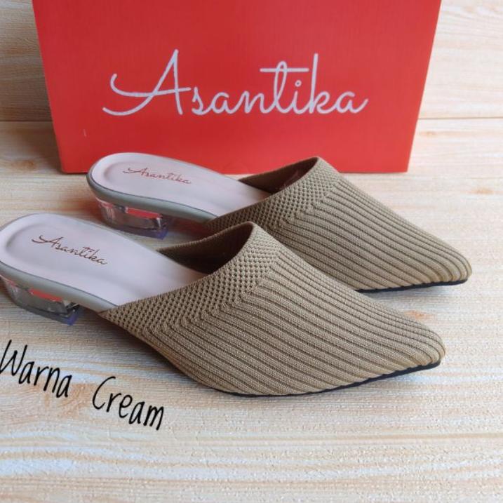 Stock Banyak✪ Asantika Sandal Sendal Heels Rajut Hak Kaca Pendek 3 Cm Kuat Empuk Nyaman Big Size Jum