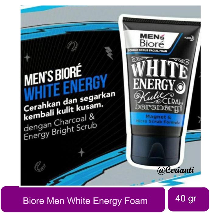 Men's Biore Double Scrub Facial Foam White Energy 40 gr | 40GR - Pembersih wajah pria_Cerianti