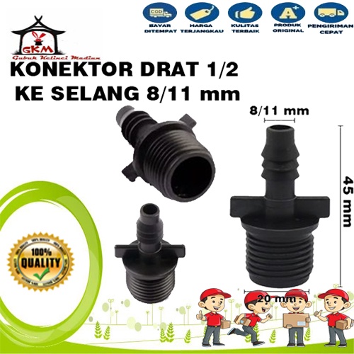 KONEKTOR MALE THREAD 1/2&quot; ADAPTER DRAT LUAR REDUCER 0.5 KE SELANG PE 8