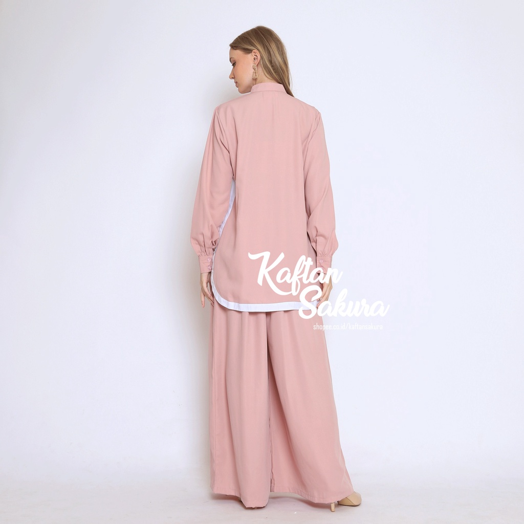 oneset kekinian polos pink dusty , fashion wanita muslim ,  Baju setelan celana kulot  ,Setelan Baju Muslim Wanita Terlaris