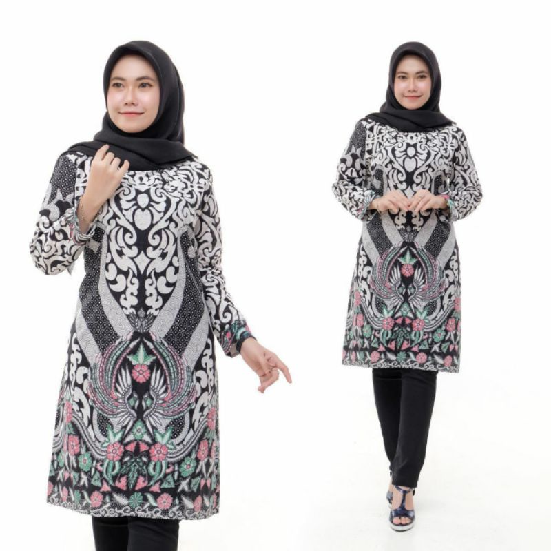 Tunik Batik Wanita Modern Terbaru JUMBO M L XL XXL Atasan Batik Wanita Seragam Murah-Gunungan