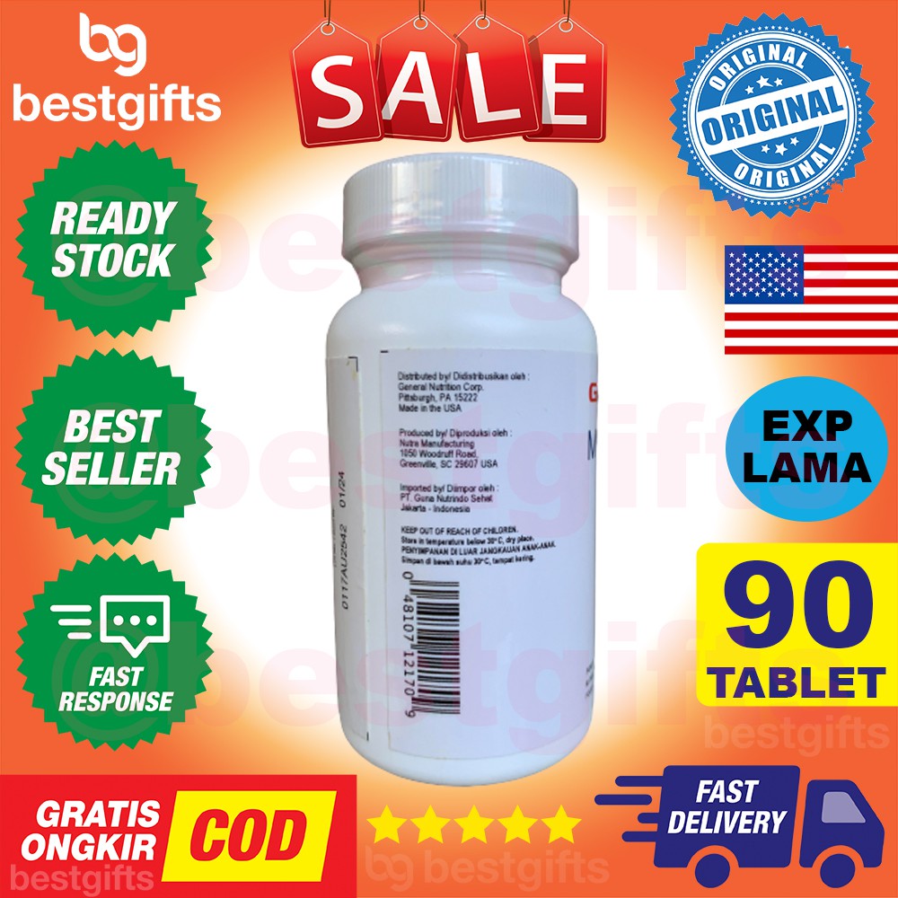 GNC MAGNESIUM 250 MG VITAMIN ASAM BASA TUBUH TULANG OSTEOPOROSIS DEPRESI KELELAHAN OTOT 90 TABLET