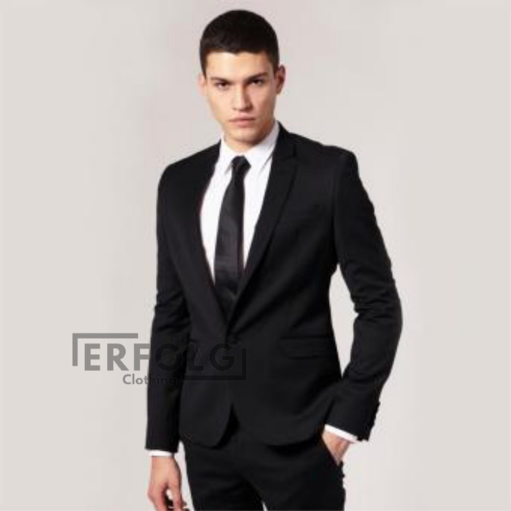 Blazer Hitam Semi Jas Pria Formal Elegan Slimfit Seragam Pondok Pesantren Santri Polos Mahasiswa