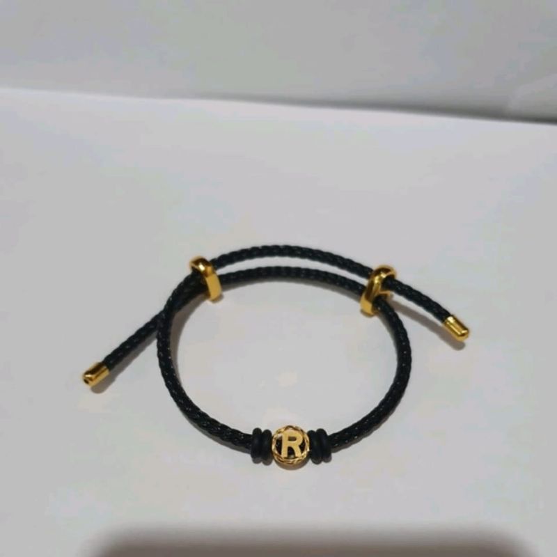 Gelang tali inisial huruf R pandora elegant emas asli