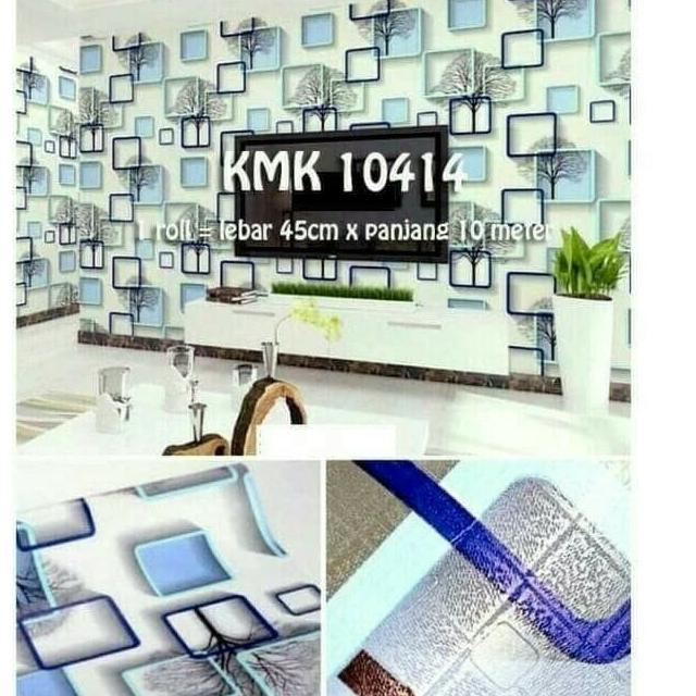 ➳ wallpaper sticker dinding motif kotak 3D biru ✧