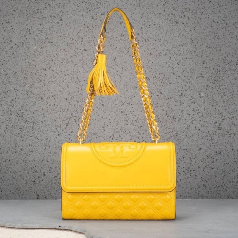 Tas tory burch fleming convertible medium golden crest asli