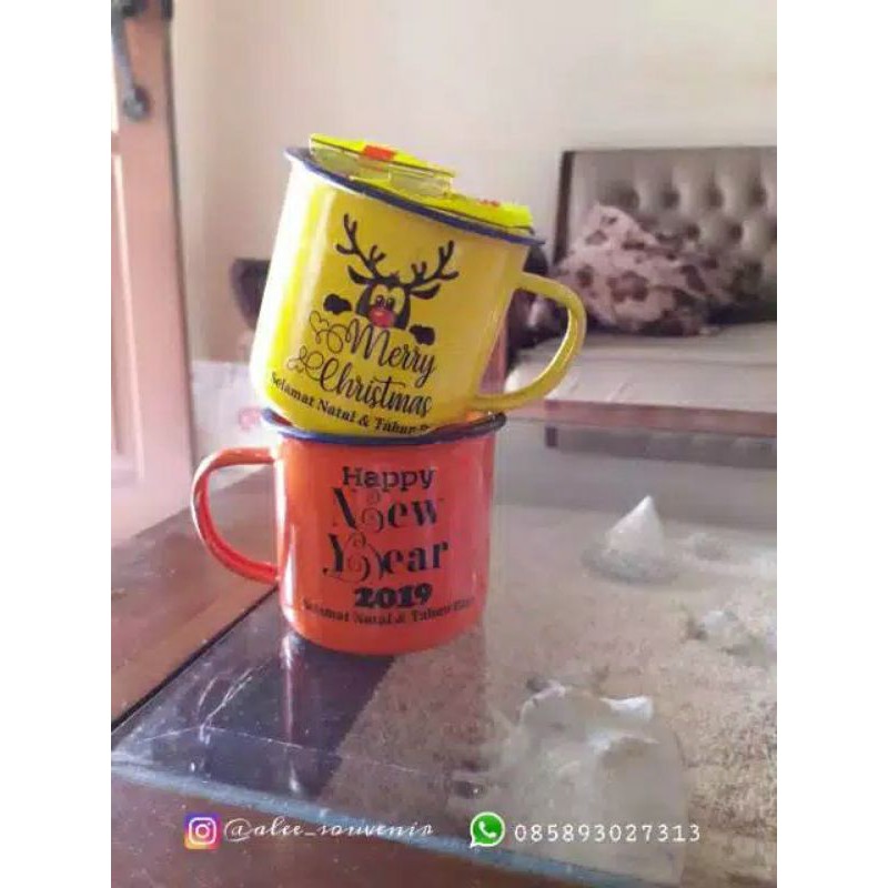 Souvenir Pernikahan Ultah Mug Enamel 7cm Grade Besek warna