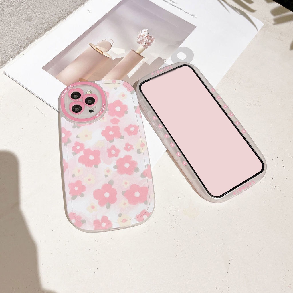 Casing Ponsel Pelindung Bunga Merah Muda Kompatibel dengan IPhone 12 13 11 Pro Max X Xs Max Xr Saw7