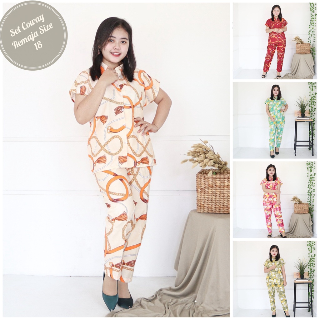 IZANY Piyama Remaja Set Coway 18 Size Saten Apple Banyak Motif ( tb ± 145cm )