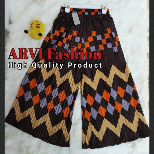 Kulot Plisket Motif Kotak / Celana Kulot Motif / Motif 4 Warna