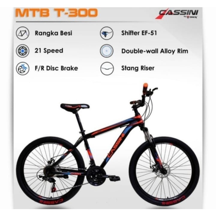 SEPEDA MTB 26 CASSINI T-300 3 x 7 SPEED MECHANICAL DISC BRAKE