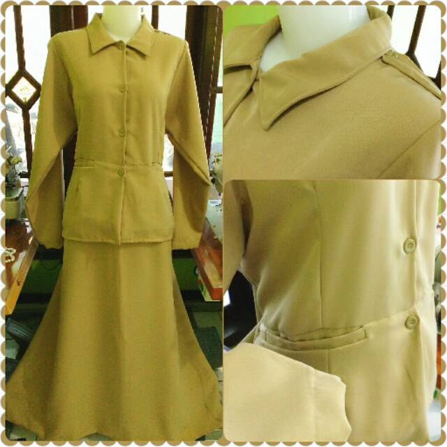 Seragam Terusan Gamis Pemda Pdh Pns Kantor Guru Warna Khaki Material