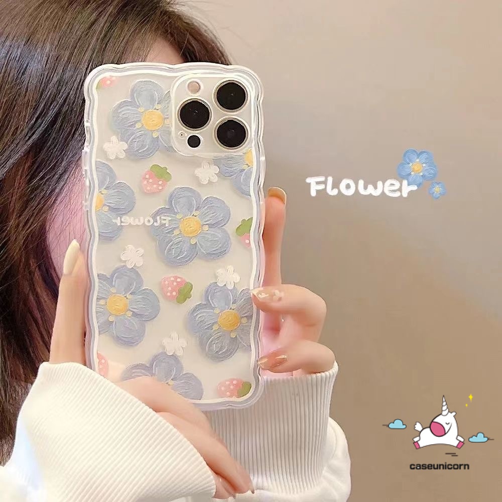 Soft Case Bahan Tpu Motif Bunga Strawberry Untuk iPhone 11 13 12 Pro Max 7 8 6 6s Plus X XR XS Max SE 2020