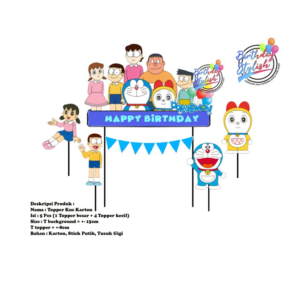 Topper Kue Doraemon Karton/ Hiasan kue Ulang Tahun / Background Kue Doraemon