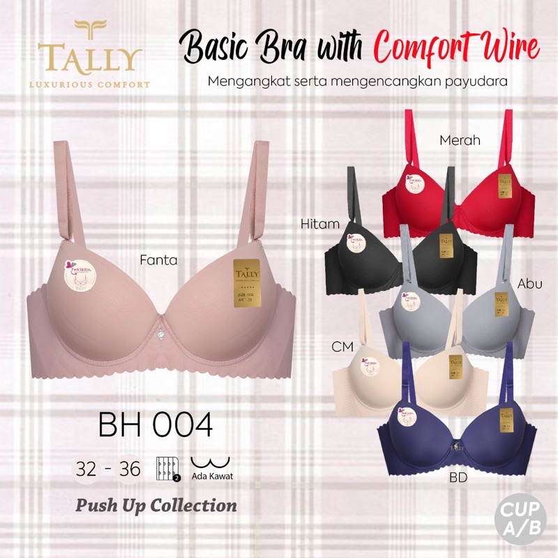 Tally Bra BH 004 Busa Tebal Push Up Berkawat 32-36 BH | Bra Seamless/Tanpa Jahitan Push Up Bra TALLY