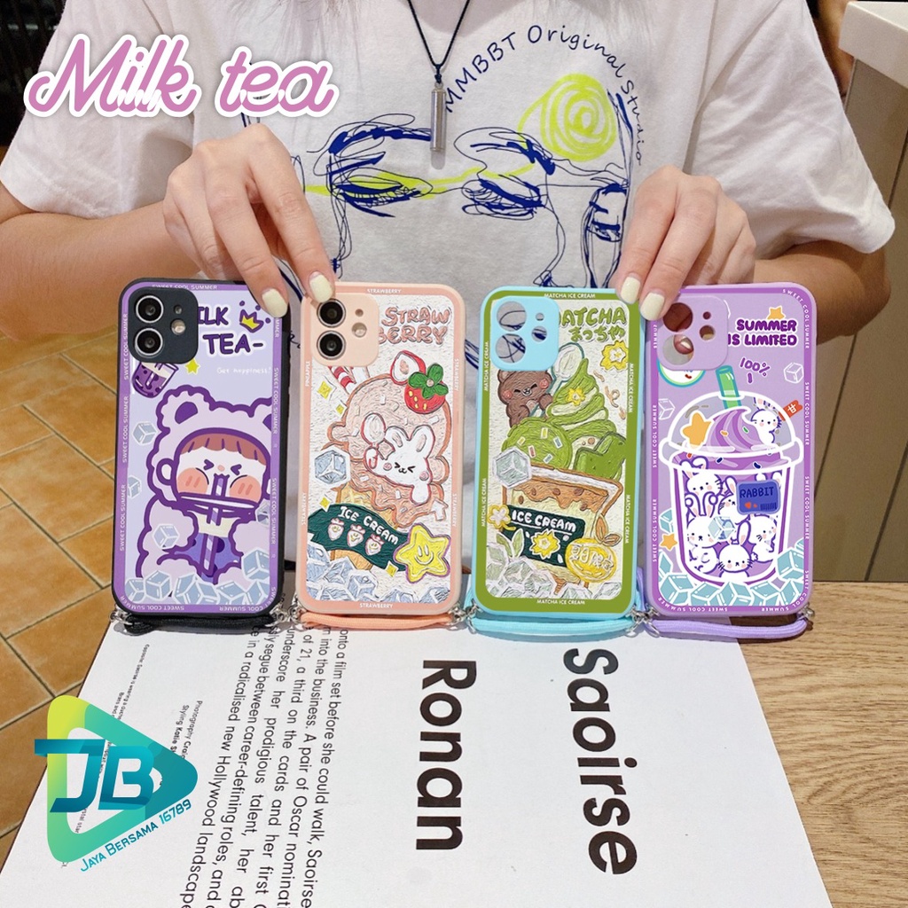 SOFTCASE SILIKON SLINGCASE TALI LANYARD STRAP PHONE MACARON PELINDUNG KAMERA MILK TEA OPPO VIVO SAMSUNG XIAOMI REALME IPHONE ALL TYPE JB5513