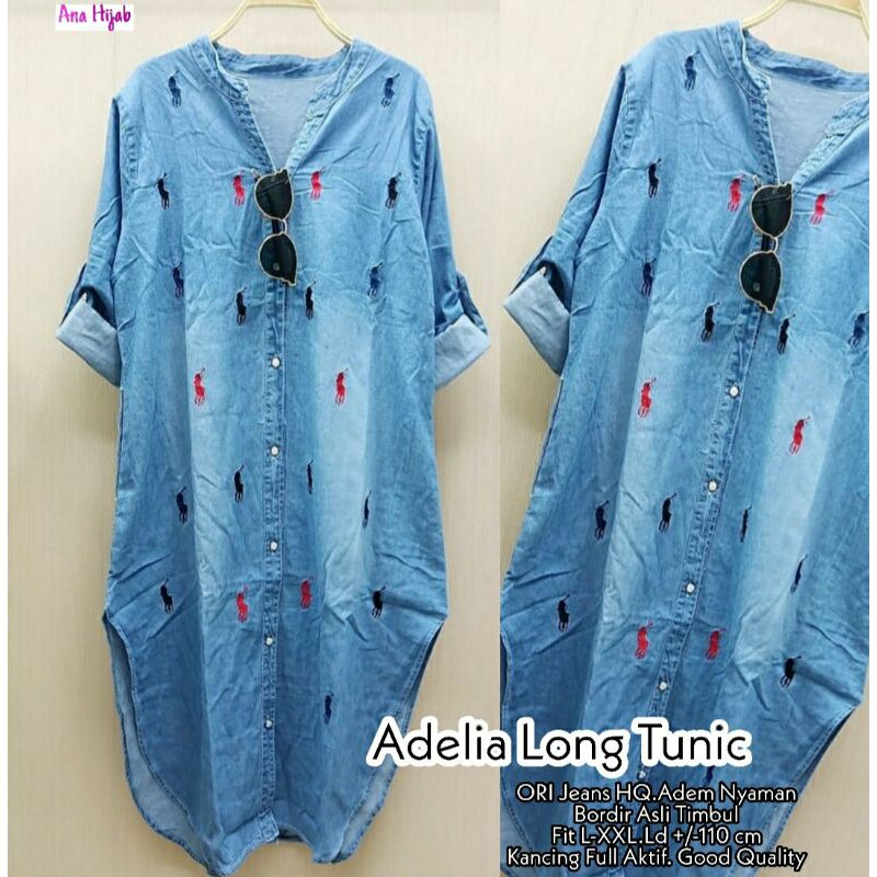 Long tunik jeans motif bordir