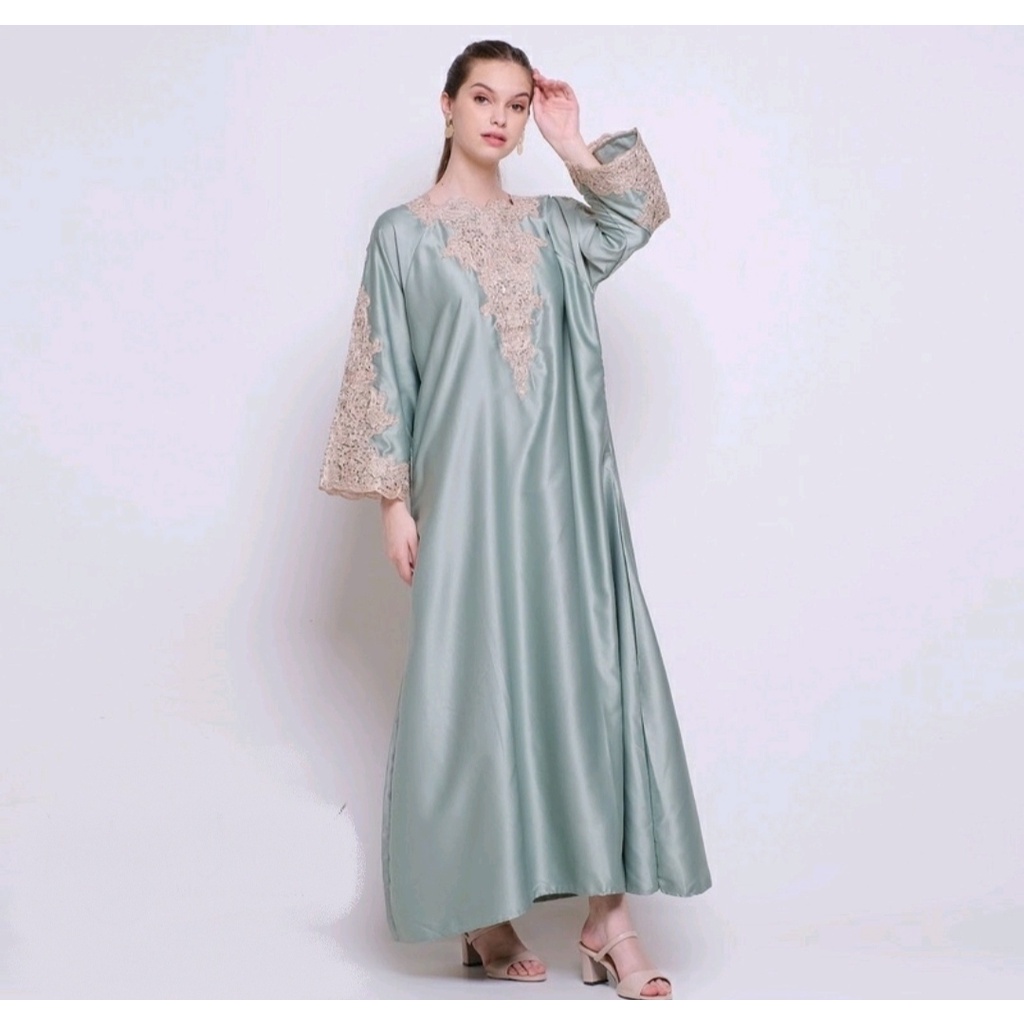 REI KAFTAN DRESS DIAMOND KAFTAN MUTIARA LEBARAN PAYET SATIN POLOS MAXMARA SILK BAJU MUSLIM WANITA
