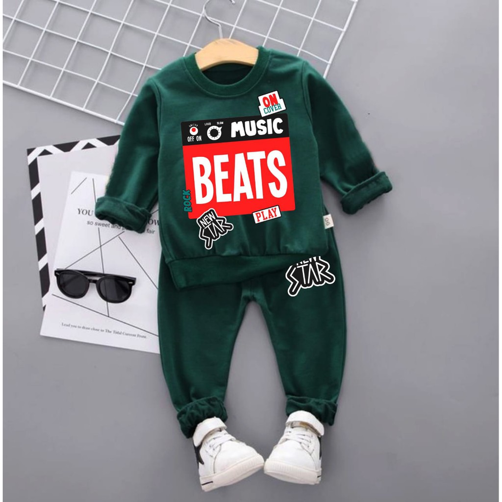 Tokomilkan - Setelan Anak Laki laki MUSIC BEATS Bahan Fleece | Baju Setelan Anak COWOK Umur 1 - 6 Tahun