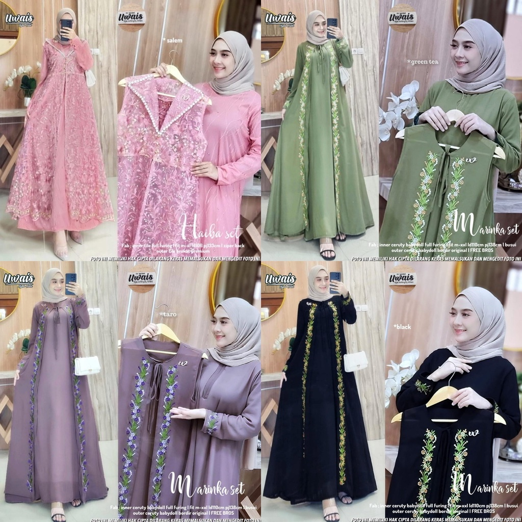 Marinka / Haiba Set Maxy By Uwais - Gamis Original Premium Bahan Tile Brokat