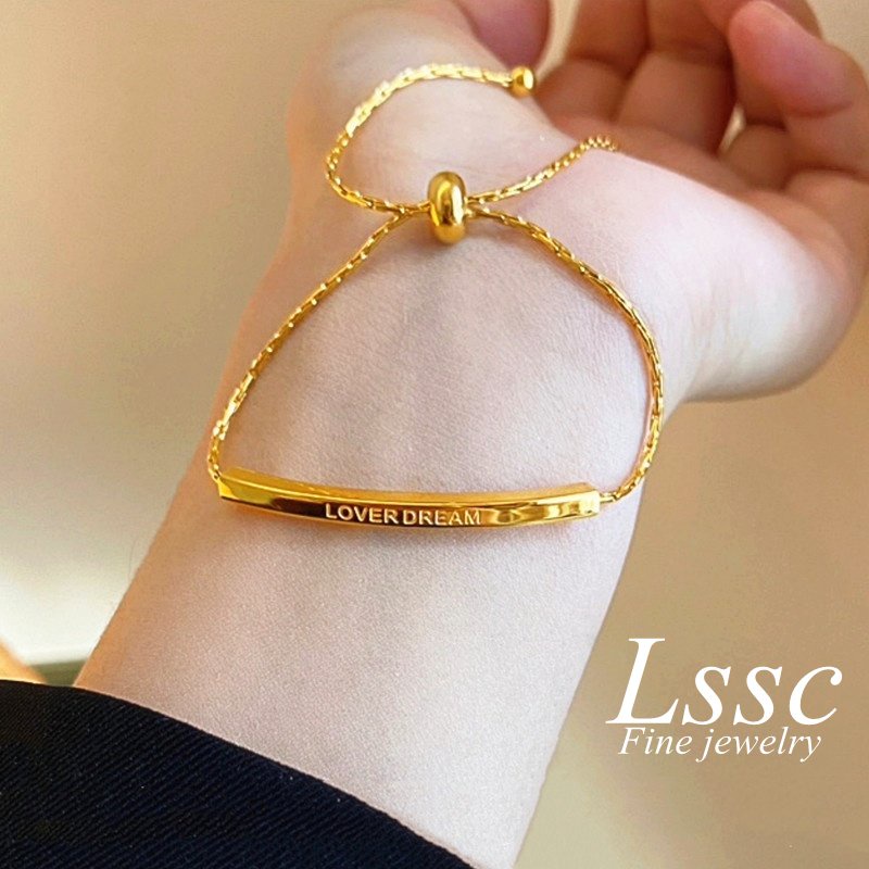 Gelang Titanium Asli Wanita Anti Karat Lapis Emas 18k Keberuntungan Perhiasan Korea