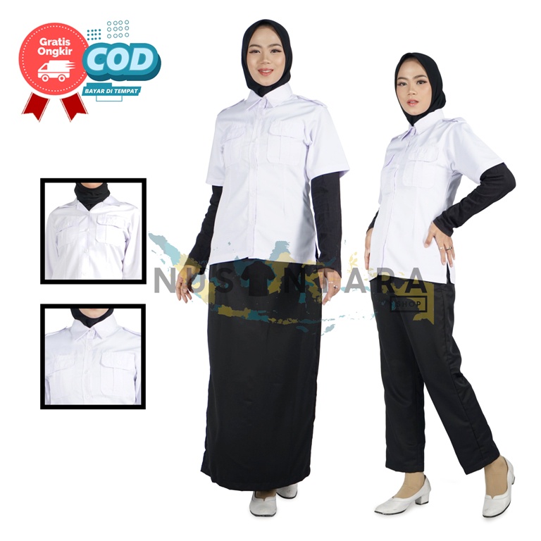 Seragam Pns Hitam Putih Wanita Lengan Pendek Setelan Kemeja Pdh ROK &amp; CELANA Hitam Pns Seragam Pns Wanita Baju Pemda Wanita Baju Putih Pns