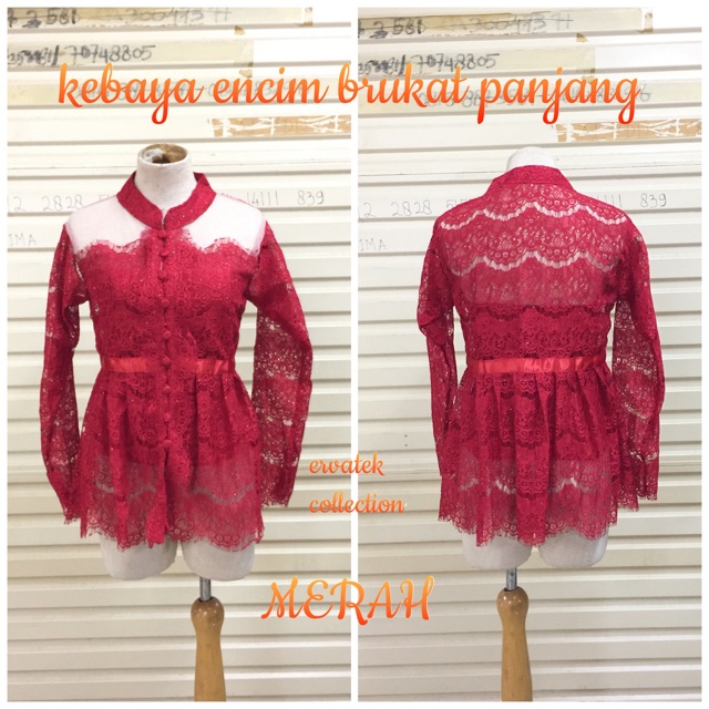 Kebaya Brukat KKB05 Tangan Panjang | Kebaya Kartini Modern Atasan Brokat Wanita Kerah Shanghai-2