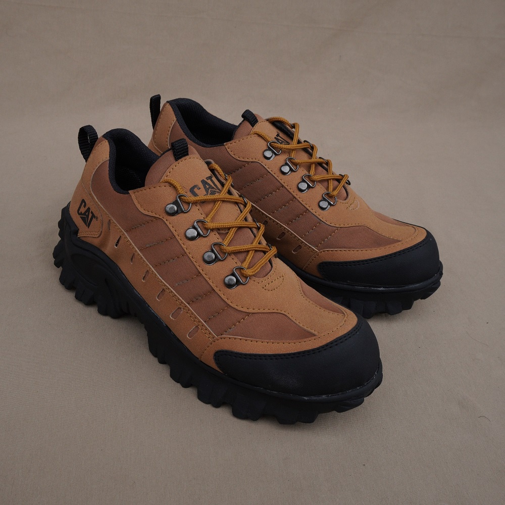 COD!! Sepatu Boots Pria Safety Ujung Besi Caterpillar Buldozer TAN Low Boot Kerja Cowok Anti Selip