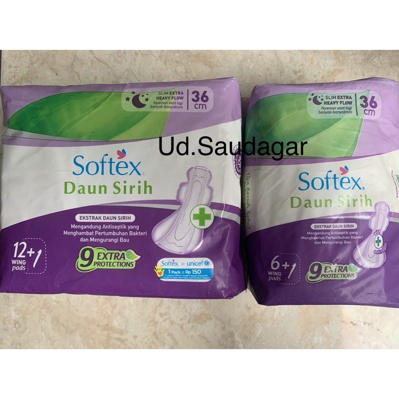 SOFTEX Daun Sirih Slim Extra Heavy Flow 36 cm 12+1 | 6+1 Night Wing