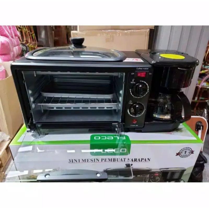 breakfast machine 3in1 oven pemanggang roti mesin kopi grill pan pembuat sarapan