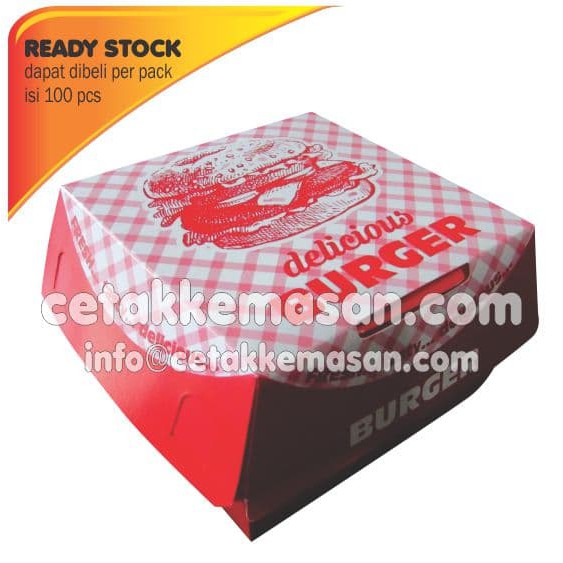 

Dus Box Kemasan Burger uk 9.5x9.5x7 cm Foodgrade Cetak 1 warna