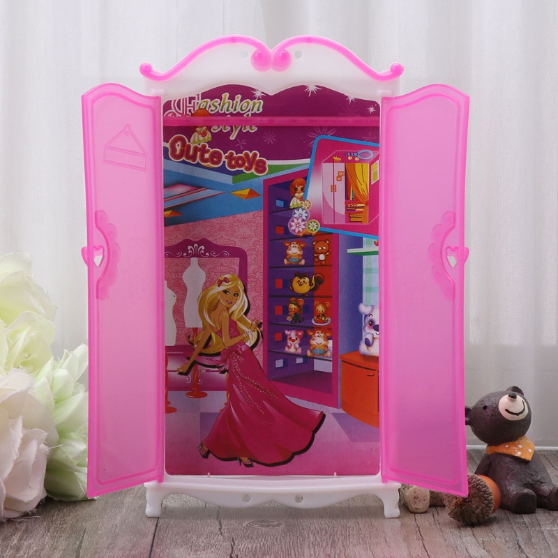 Mary 30 cm Boneka Miniatur Lemari Plastik Pink Closet Rumah Boneka Princess Furniture Kamar Tidur Model Realistis Gadis Favori