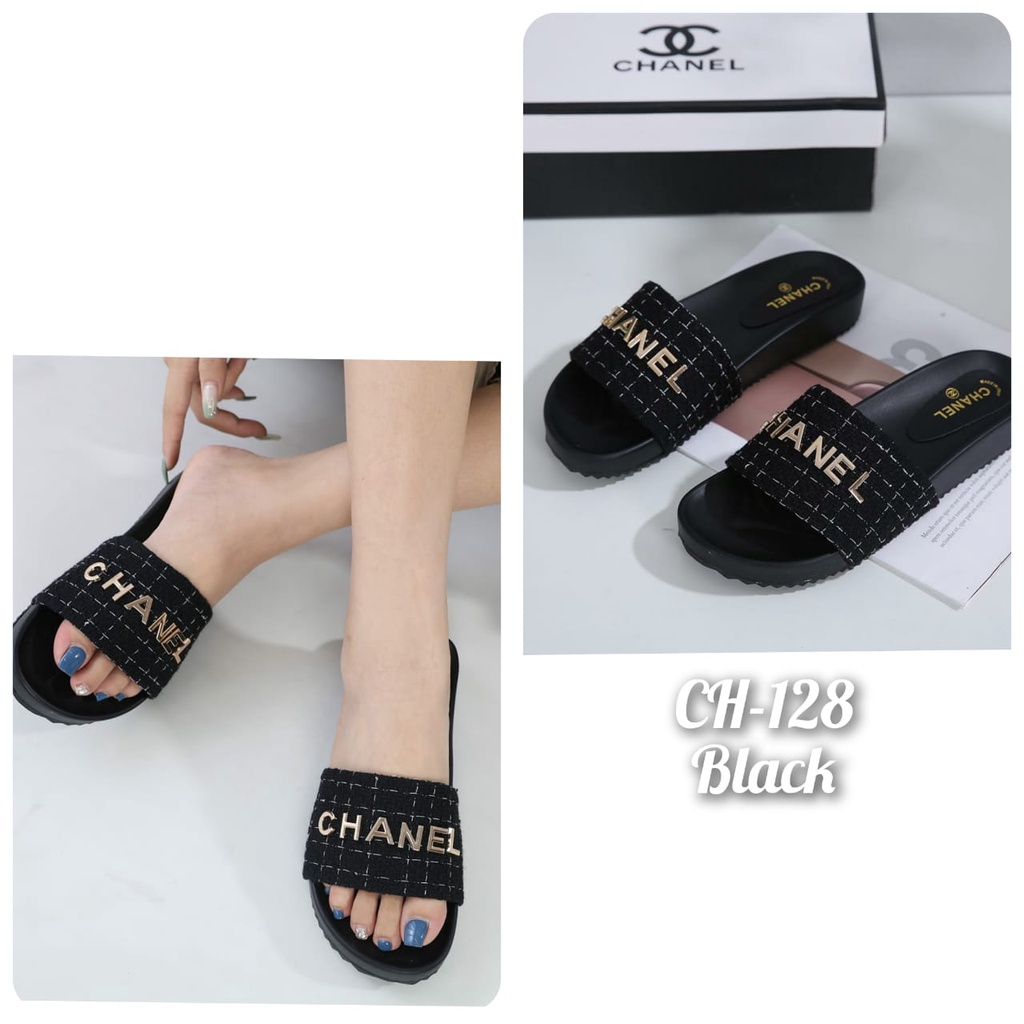NEW ARRIVAL!!!  SANDAL WANITA SLOP IMPORT TERMURAH FLAT CHAN.  Kode: CH-128