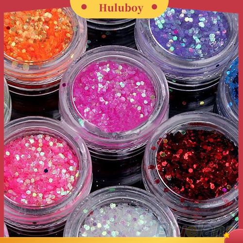 Huluboy Huluboy♡ Set Bubuk Payet Glitter Akrilik UV Gel 12 Warna Untuk Dekorasi Nail Art