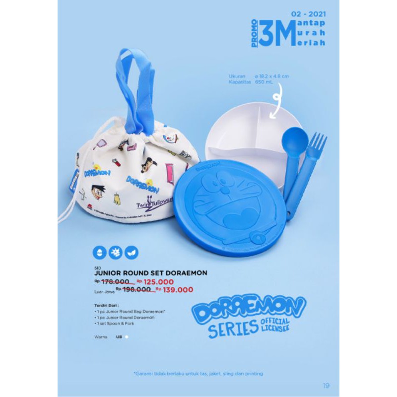 Twin Tulipware Doraemon Series Jr Round Set / Wadah Bekal Set