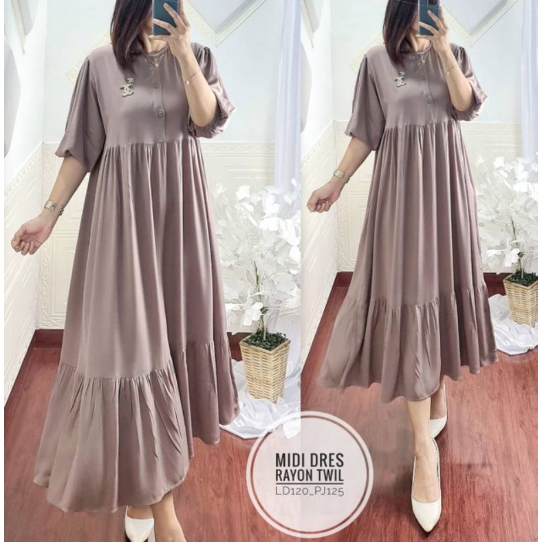 DRESS MIDI// MIDI BALON PREMIUM// DRESS POLOS LENGAN BALON// GEMILANG CLOTHING