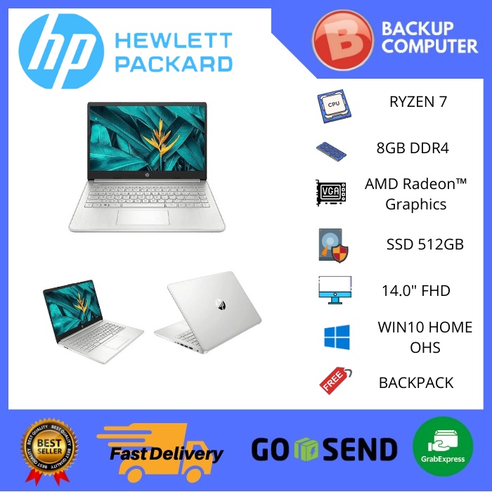 HP 14s FQ1036AU Ryzen 7-5700U 8GB 512GB Win10 & OHS 2019