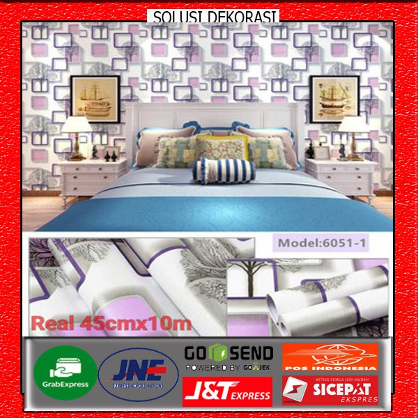 READY STOK!!! Wallpaper Dinding Murah | Size 45 CM X 10 M | Motif Kotak 3D Ungu | Anti Air