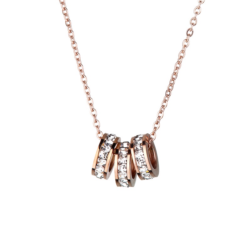 Kalung tiga cincin full zircon titanium anti karat korea fashion