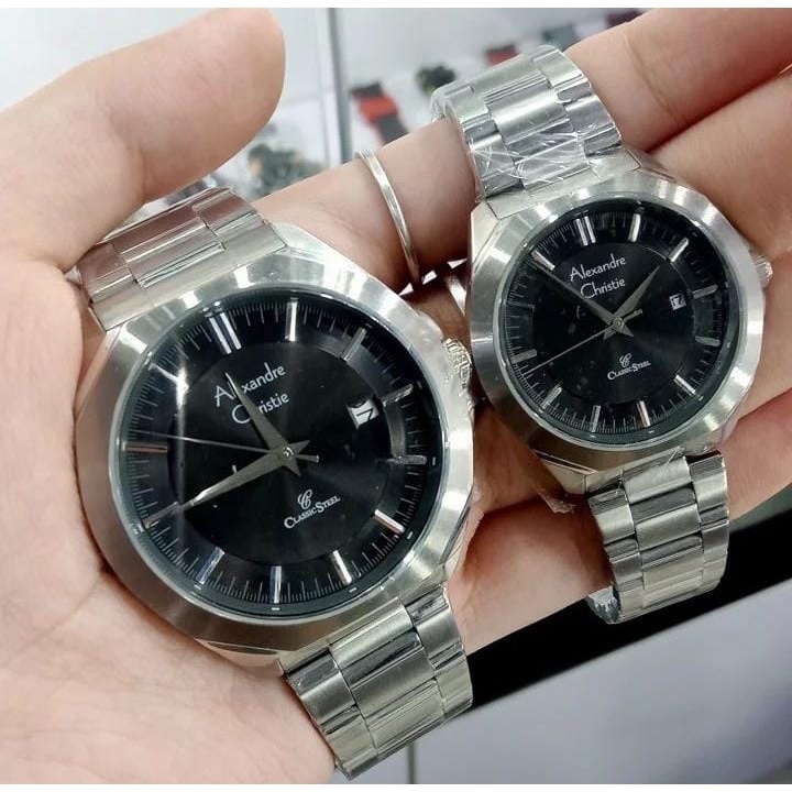 Original Jam tangan Pria & Wanita Alexandre Christie AC 8596/ AC8596 Silver Black