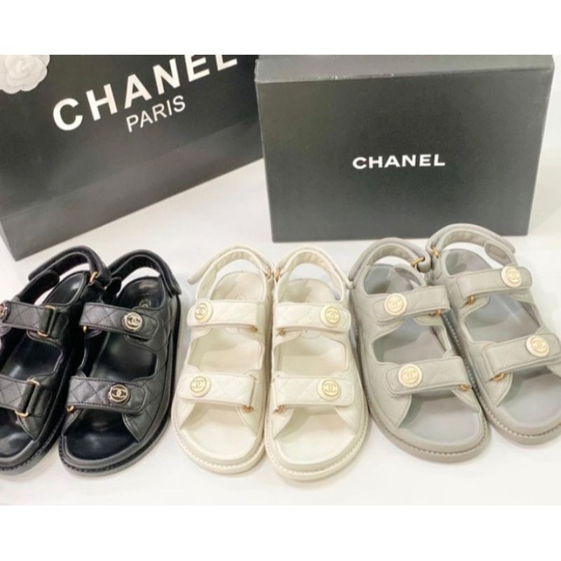 CH*NEL DADDY SANDAL CAVIAR ORIGINAL LEATHER - WITH GOLD HANRDWARE