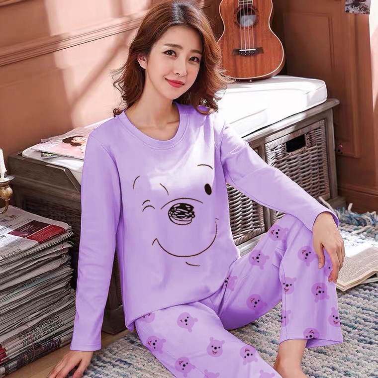 Lilipop.id  Baju Tidur Wanita Pooh Celana Panjang PP Allsize Lengan Panjang Baby Doll Bahan Kaos Dewasa