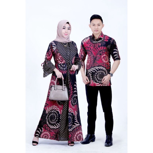 Maura Couple - Sania Ruffle Batik Keluarga Couple Jazy Gamis Syar'i - Gamis Kerah Jazz Motif