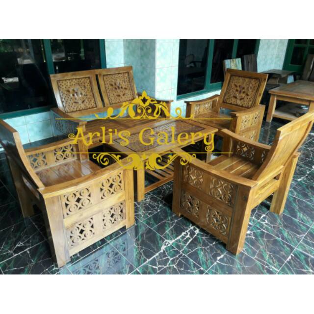 Kursi tamu jokowi natural jati furniture jepara
