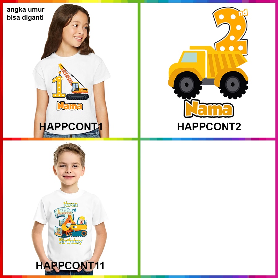 Kaos ulang tahun EXCAVATOR Baju ultah TRUCK TRAKTOR COUPLE  ANAK DAN DEWASA