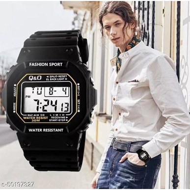 ✅COD JAM TANGAN RUBBER DIGITAL SEGI DW-5600 GROSIR MURAH KARET SPORT LED PRIA WANITA COUPLE JF052-Polos Black