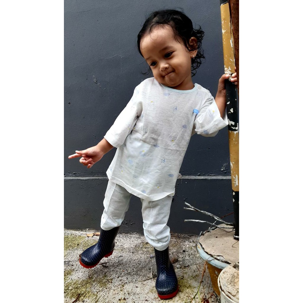 Setelan Anak Motif Hewan Biru 3pcs Agabang