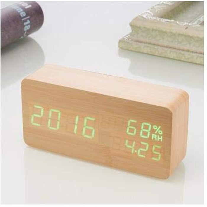 Jam Meja Kayu LED Wooden Small Table Clock Desk Clock