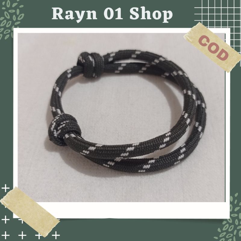 Gelang Tali Paracord Polos Hitam Pria Wanita / Gelang Gaya Korea / Gelang Trendy / Gelang Tali Unisex-Abu Putih