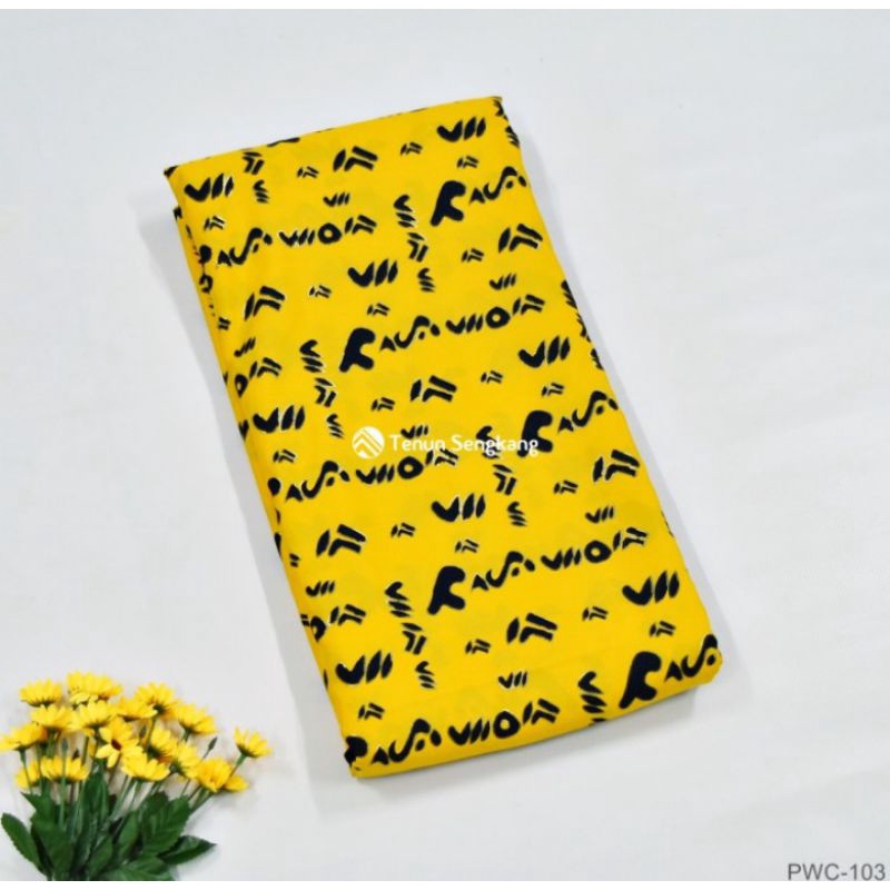Kain Batik Lontara Bugis Makassar Halus Kuning - Tenun Sengkang PWC-103 (Harga per 0,5 Meter)